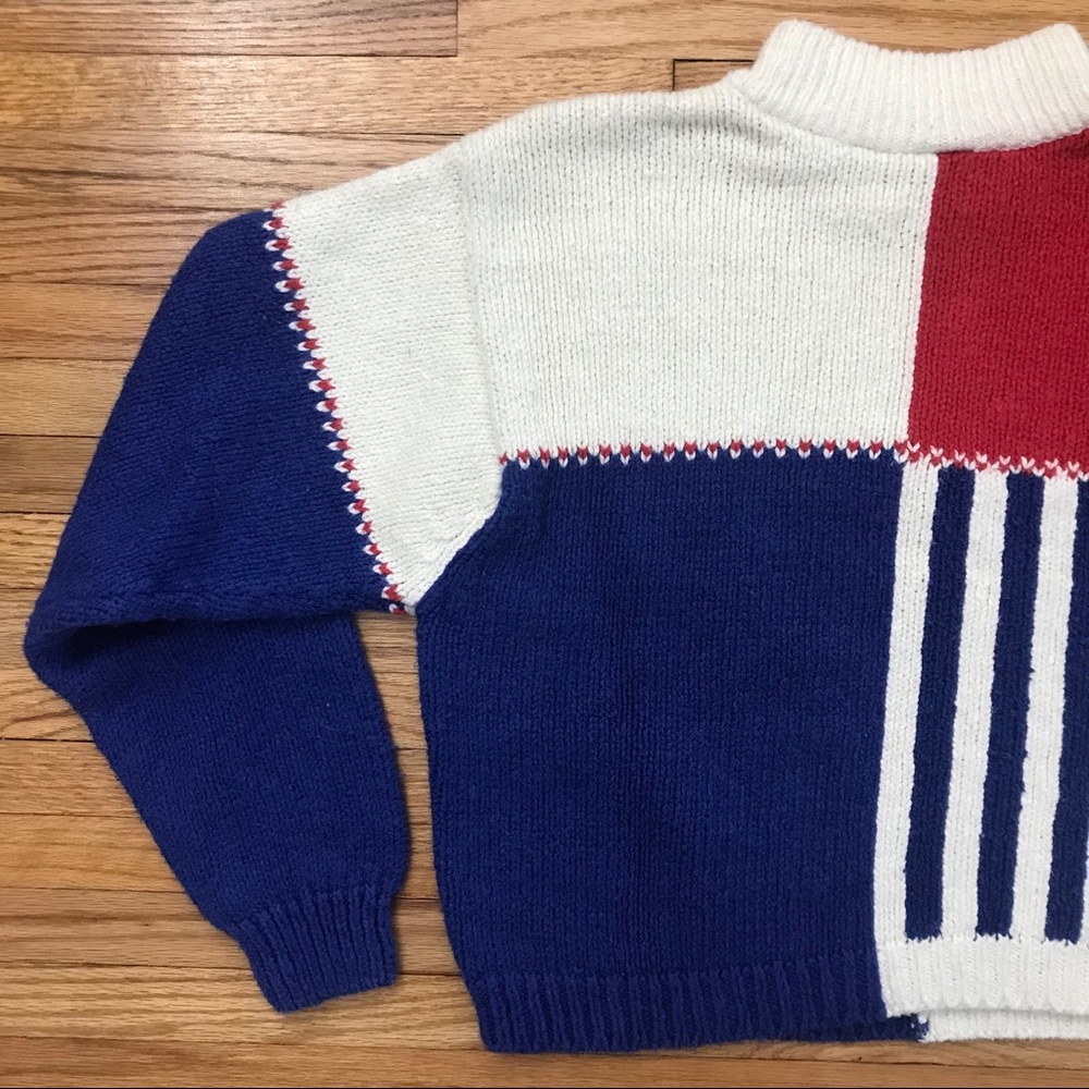 Vintage Crop Red White & Blue Mock-neck Sweater - Picture 10 of 11